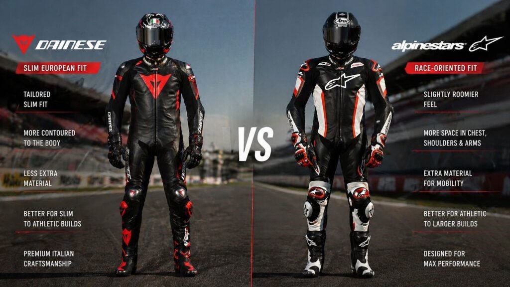 Dainese vs Alpinestars leather suit fit comparison