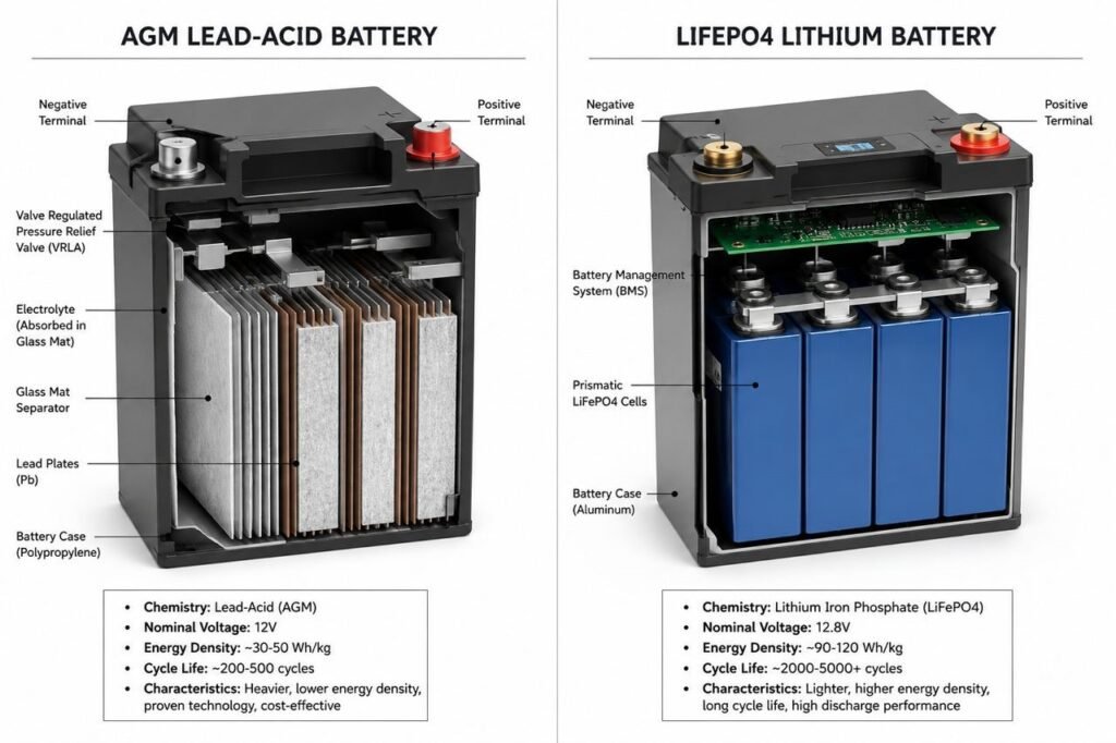 AGM vs lithium motorcycle battery internal comparison cutaway diagram 
