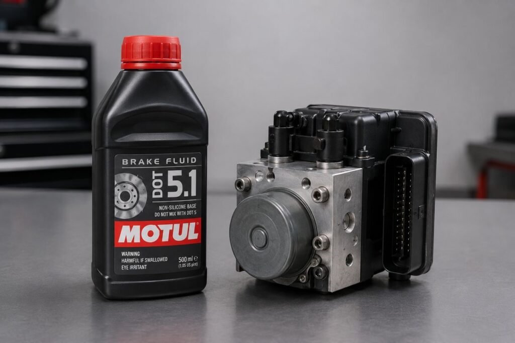 Motul DOT 5.1 brake fluid — purpose-built for modern sportbike ABS systems