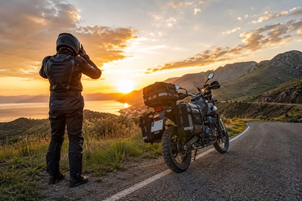 Motorcycle packed with a tail bag ready for a road trip