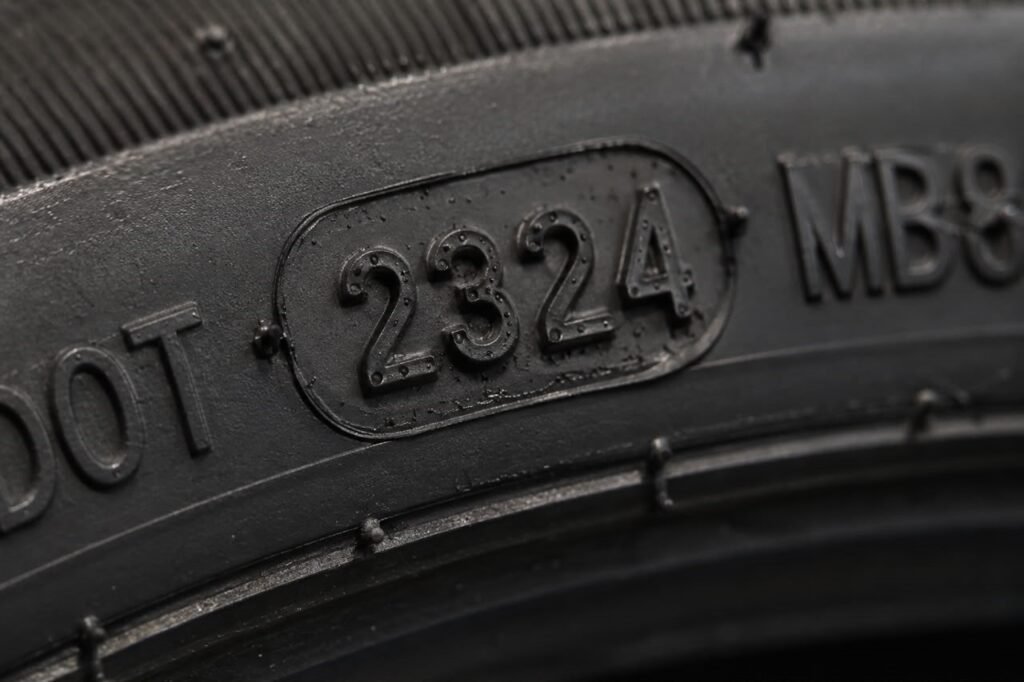 DOT date code stamped on motorcycle tire sidewall